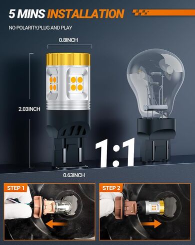 لمبة SEALIGHT 7443 LED لأضواء إشارة الانعطاف، 1200% فائقة السطوع 7440 7441 7444 T20 W21W لمبة إضاءة LED أصفر كهرماني لاستبدال لمبة الإضاءة الجانبية (قطعتان) in Kuwait