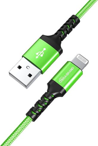 Tera Grand - Apple C89 MFi Certified Lightning to USB Braided Cable for iPhone 14/13/12/11 Pro Pro Max Plus Mini, SE XS Max XR X, 8/7/6 Plus, iPad, AirPods, 7 Ft Blue/Green in Kuwait