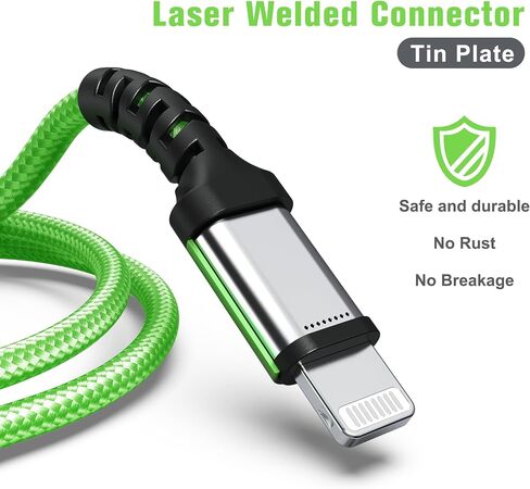 Tera Grand - Apple C89 MFi Certified Lightning to USB Braided Cable for iPhone 14/13/12/11 Pro Pro Max Plus Mini, SE XS Max XR X, 8/7/6 Plus, iPad, AirPods, 7 Ft Blue/Green in Kuwait