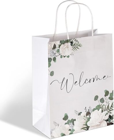 Chinco 48 Pieces Welcome Bags White Wedding Gift Bags for Hotel Guests Black Letters Wedding Bags with Handles Paper Welcome Gift Bags Party Favors Bags for Wedding Birthday Party Supplies in Saudi Arabia