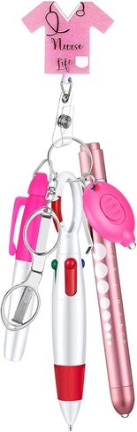 6 Pcs Nurse Badge Accessories Include Permanent Marker Pen Retractable Ball Pen Lights Badge Clip Foldable Scissors LED Flashlight Keychain for Nurse Gifts(Black) in Saudi Arabia