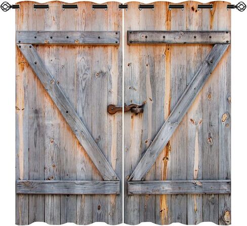 Old Antique Door Blackout Curtains for Girls Boy Home Decor, Wooden Rustic Barn Farm House Door Grommet Thermal Insulated Drapes Darkening Window Curtain for Bedroom Living Room, 42 x 63 Inch in Saudi Arabia