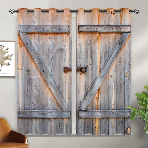 Old Antique Door Blackout Curtains for Girls Boy Home Decor, Wooden Rustic Barn Farm House Door Grommet Thermal Insulated Drapes Darkening Window Curtain for Bedroom Living Room, 42 x 63 Inch in Saudi Arabia