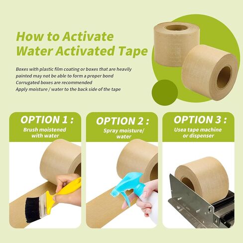 2 Rolls Reinforced Water Activated Tape,3" x150ft(50yds) Per Roll,White Gummed Kraft Paper Tape with Strong Fiberglass,Adhesive Surface is Sticky When Wet.Suit for Packing Boxes. in Saudi Arabia