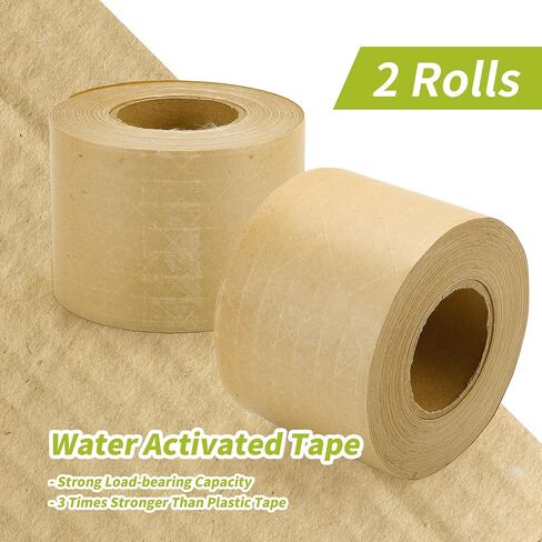 2 Rolls Reinforced Water Activated Tape,3" x150ft(50yds) Per Roll,White Gummed Kraft Paper Tape with Strong Fiberglass,Adhesive Surface is Sticky When Wet.Suit for Packing Boxes. in Saudi Arabia