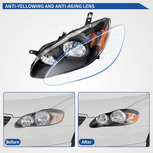 oEdRo Headlight Assembly Compatible with 2003 2004 2005 2006 2007 2008 Corolla Headlamp with Clear Reflector Clear Lens Chrome Housing in Saudi Arabia