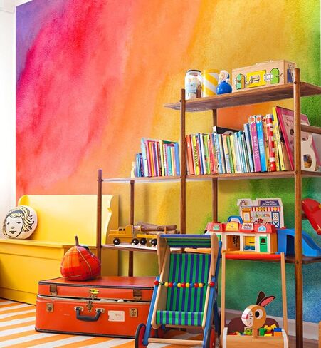 Colorful Vigor Rainbow Wall Sticker Peel and Stick, Leather Effect Textured Vinyl Rainbow Wall Art Decor, Pastel Rainbow Wall Mural Sticker for Girls Bedroom Kids Room Playroom Nursery Room in Kuwait