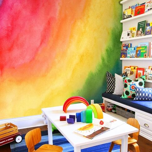 Colorful Vigor Rainbow Wall Sticker Peel and Stick, Leather Effect Textured Vinyl Rainbow Wall Art Decor, Pastel Rainbow Wall Mural Sticker for Girls Bedroom Kids Room Playroom Nursery Room in Kuwait