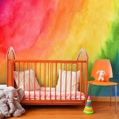 Colorful Vigor Rainbow Wall Sticker Peel and Stick, Leather Effect Textured Vinyl Rainbow Wall Art Decor, Pastel Rainbow Wall Mural Sticker for Girls Bedroom Kids Room Playroom Nursery Room in Kuwait