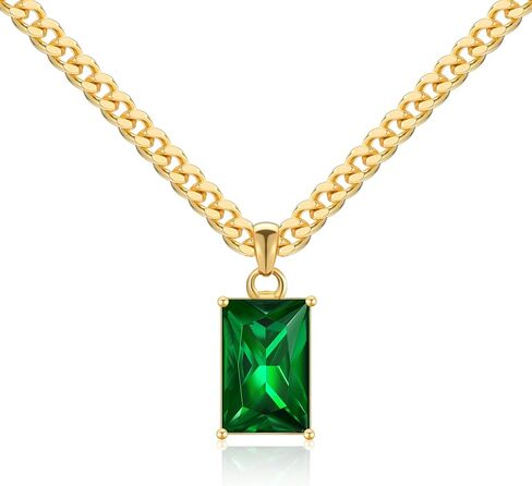 Lourny Diamond Pendant Gold Necklace for Women, 18K Gold Plated Dainty Cuban Snake Chain Necklace Gemstone Zircon Rectangle Pendant Choker Necklace Jewelry Gifts for Women in Saudi Arabia
