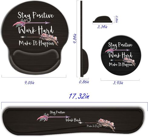 Keyboard Wrist Rest and Ergonomic Mouse Pad with Wrist Support Set,Non-Slip PU Base,Matching Cute Coaster and Multifunction Removable Elephant Pen Holder,Stay Positive Work Hard and Make It Happen in Saudi Arabia