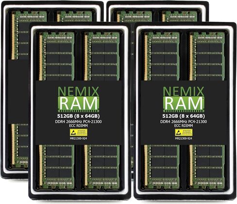 NEMIX RAM 512GB (8X64GB) DDR4 2666MHz PC4-21300 2Rx4 1.2V CL19 288-PIN ECC RDIMM Registered Server Memory KIT in Kuwait