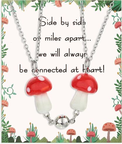 Cute Friendship Magnetic Mushroom Necklaces Christmas Birthday Gifts for Women Teen Girls BFF Jewlery for Best Friends Bestie Sister in Saudi Arabia