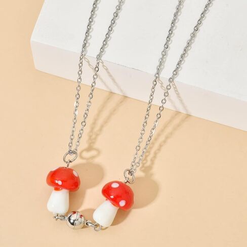 Cute Friendship Magnetic Mushroom Necklaces Christmas Birthday Gifts for Women Teen Girls BFF Jewlery for Best Friends Bestie Sister in Saudi Arabia