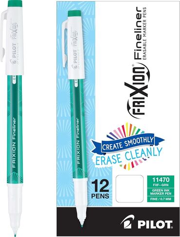 Pilot, FriXion Fineliner Erasable Marker Pens, Fine Point 0.7 mm, Pack of 12, Black in Saudi Arabia