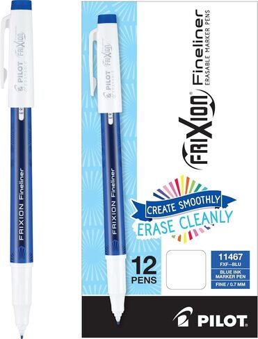 Pilot, FriXion Fineliner Erasable Marker Pens, Fine Point 0.7 mm, Pack of 12, Black in Saudi Arabia