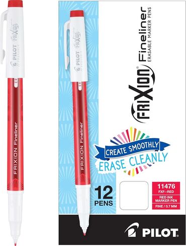 Pilot, FriXion Fineliner Erasable Marker Pens, Fine Point 0.7 mm, Pack of 12, Black in Saudi Arabia
