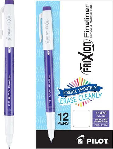 Pilot, FriXion Fineliner Erasable Marker Pens, Fine Point 0.7 mm, Pack of 12, Black in Saudi Arabia