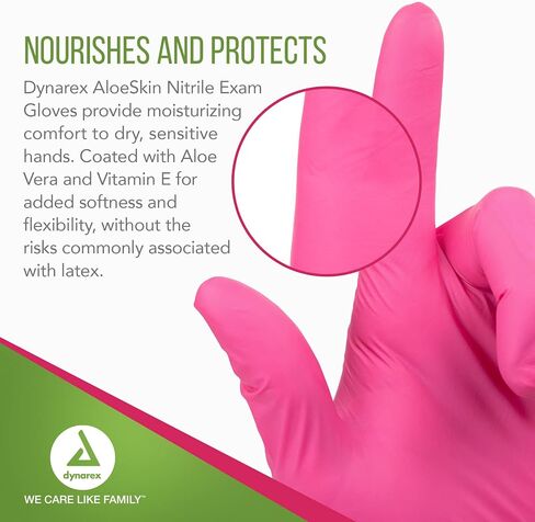 Dynarex AloeSkin Nitrile Exam Gloves with Aloe, Powder-Free, Disposable Gloves with Aloe Vera for Dry Hands, Magenta, Small, 1 Box of 100 AloeSkin Nitrile Exam Gloves with Aloe, Powder-Free in Saudi Arabia