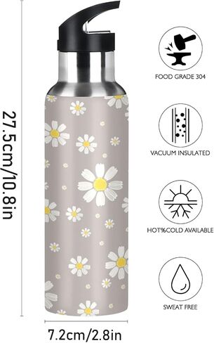 xigua Daisy Water Bottle with Straw Lid 22 oz - Vacuum Insulated Stainless Steel Water Bottles Leakproof Water Flask for Fitness Sports Outdoor in Saudi Arabia