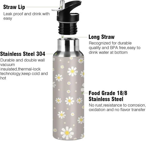 xigua Daisy Water Bottle with Straw Lid 22 oz - Vacuum Insulated Stainless Steel Water Bottles Leakproof Water Flask for Fitness Sports Outdoor in Saudi Arabia