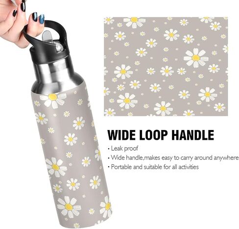 xigua Daisy Water Bottle with Straw Lid 22 oz - Vacuum Insulated Stainless Steel Water Bottles Leakproof Water Flask for Fitness Sports Outdoor in Saudi Arabia
