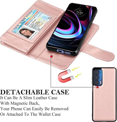 Moto Edge 2021 Case, for Motorola Edge 5G UW Wallet Case, Takfox PU Leather ID Credit Card Slots Holder Folio Flip Kickstand Detachable Magnetic Phone Case & Strap for Moto Edge 5G UW 2021-[Wine Red] in Saudi Arabia