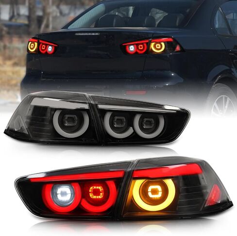 مجموعة مصابيح خلفية ED قديمة لسيارة Mitsubishi Lancer EVO X(GSR) 2008-2020، مصابيح خلفية لإشارة الانعطاف المتسلسلة، مصباح خلفي LED كامل مع رسوم متحركة لبدء التشغيل، جوانب السائق والركاب، مدخن in Kuwait