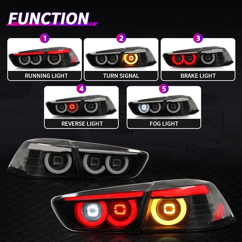 مجموعة مصابيح خلفية ED قديمة لسيارة Mitsubishi Lancer EVO X(GSR) 2008-2020، مصابيح خلفية لإشارة الانعطاف المتسلسلة، مصباح خلفي LED كامل مع رسوم متحركة لبدء التشغيل، جوانب السائق والركاب، مدخن in Kuwait