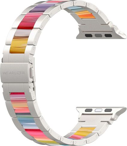 Wearlizer متوافق مع سوار ساعة Apple مقاس 38 مم 40 مم 41 مم أساور معصم عصرية للنساء، مشبك معدني بديل من الفولاذ المقاوم للصدأ والراتنج لساعة iWatch Ultra 2/Ultra/SE/9/8/7/6/5/4/3/2/1-Starlight+Pink in Kuwait