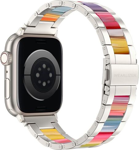 Wearlizer متوافق مع سوار ساعة Apple مقاس 38 مم 40 مم 41 مم أساور معصم عصرية للنساء، مشبك معدني بديل من الفولاذ المقاوم للصدأ والراتنج لساعة iWatch Ultra 2/Ultra/SE/9/8/7/6/5/4/3/2/1-Starlight+Pink in Kuwait