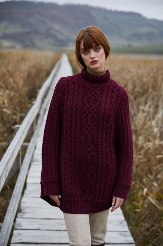 SAOL 100% Merino Wool Cable Knit Ladies Irish Aran Poncho Cardigan in Saudi Arabia