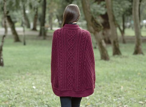 SAOL 100% Merino Wool Cable Knit Ladies Irish Aran Poncho Cardigan in Saudi Arabia
