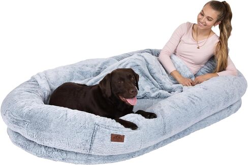 Human Dog Bed, XXEX-Large, 72x48x12in, Faux Rabbit Fur, Removable Cover, for Giant Dogs in Saudi Arabia