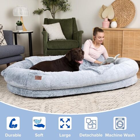 Human Dog Bed, XXEX-Large, 72x48x12in, Faux Rabbit Fur, Removable Cover, for Giant Dogs in Saudi Arabia