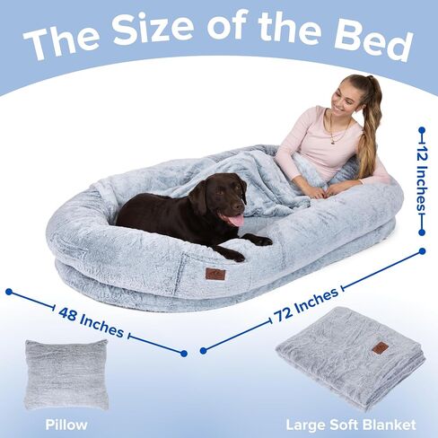 Human Dog Bed, XXEX-Large, 72x48x12in, Faux Rabbit Fur, Removable Cover, for Giant Dogs in Saudi Arabia