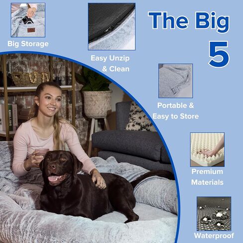 Human Dog Bed, XXEX-Large, 72x48x12in, Faux Rabbit Fur, Removable Cover, for Giant Dogs in Saudi Arabia