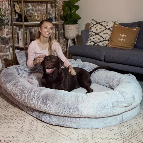 Human Dog Bed, XXEX-Large, 72x48x12in, Faux Rabbit Fur, Removable Cover, for Giant Dogs in Saudi Arabia