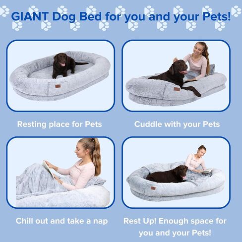 Human Dog Bed, XXEX-Large, 72x48x12in, Faux Rabbit Fur, Removable Cover, for Giant Dogs in Saudi Arabia