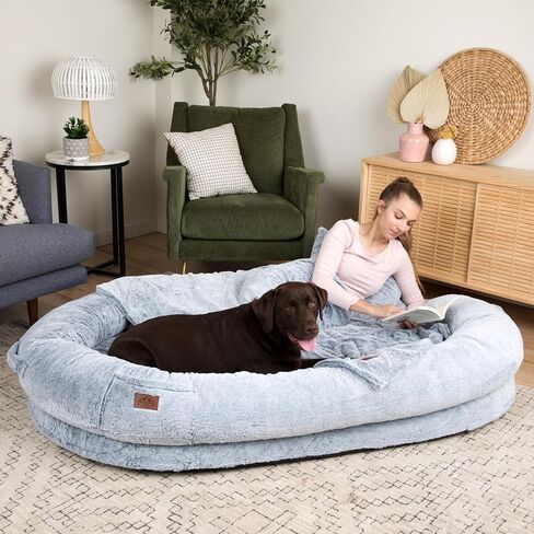 Human Dog Bed, XXEX-Large, 72x48x12in, Faux Rabbit Fur, Removable Cover, for Giant Dogs in Saudi Arabia