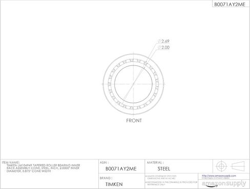 Timken LM104949 مخروط تجميع السباق الداخلي بمحمل أسطواني مدبب، فولاذ، بوصة، القطر الداخلي 2.0000 بوصة، عرض المخروط 0.875 بوصة in Saudi Arabia