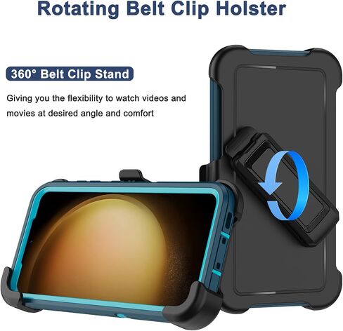 for Samsung Galaxy S23 Case with Belt Clip Holster, 2X Screen Protector, [Military Grade Protection] Heavy Duty Full Body Shockproof Dust-proof Rugged Protective Cover for Samsung S23 5G (Black) in Saudi Arabia