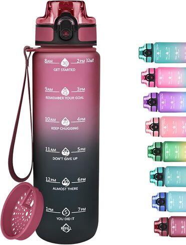 GOSWAG 32oz Motivational Water Bottles with Time Marker and Fruit Strainer, Sports Water Bottle with Times to Drink, Leakproof, Reusable Plastic Bottle with Strap no Straw for Gym, School in Saudi Arabia