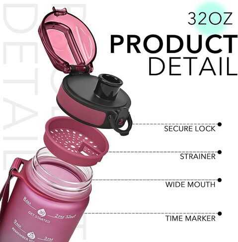 GOSWAG 32oz Motivational Water Bottles with Time Marker and Fruit Strainer, Sports Water Bottle with Times to Drink, Leakproof, Reusable Plastic Bottle with Strap no Straw for Gym, School in Saudi Arabia