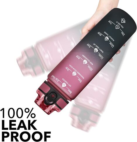 GOSWAG 32oz Motivational Water Bottles with Time Marker and Fruit Strainer, Sports Water Bottle with Times to Drink, Leakproof, Reusable Plastic Bottle with Strap no Straw for Gym, School in Saudi Arabia