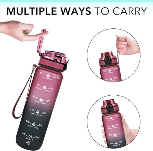 GOSWAG 32oz Motivational Water Bottles with Time Marker and Fruit Strainer, Sports Water Bottle with Times to Drink, Leakproof, Reusable Plastic Bottle with Strap no Straw for Gym, School in Saudi Arabia