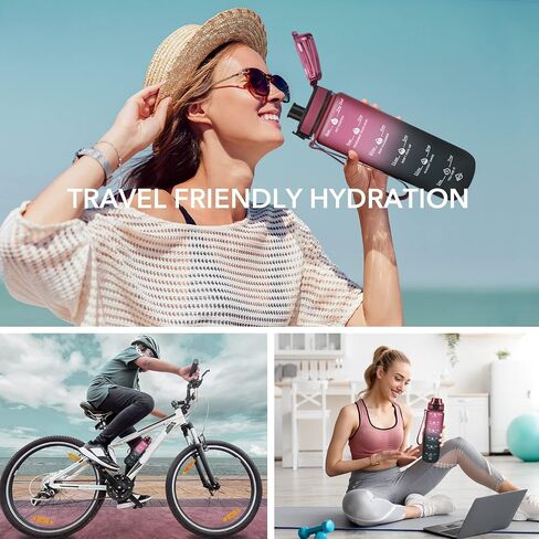GOSWAG 32oz Motivational Water Bottles with Time Marker and Fruit Strainer, Sports Water Bottle with Times to Drink, Leakproof, Reusable Plastic Bottle with Strap no Straw for Gym, School in Saudi Arabia
