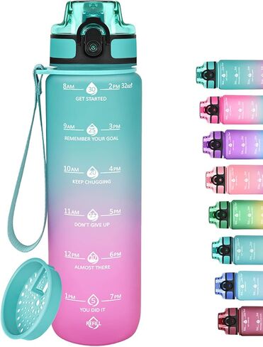GOSWAG 32oz Motivational Water Bottles with Time Marker and Fruit Strainer, Sports Water Bottle with Times to Drink, Leakproof, Reusable Plastic Bottle with Strap no Straw for Gym, School in Saudi Arabia