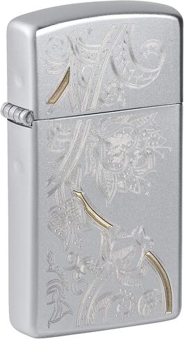 Zippo Lighter: Slim, Engraved Floral Pattern - Satin Chrome 81444 in Saudi Arabia