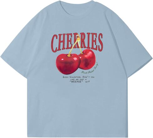 Oversized Graphic Tees Vintage Cherry Fruit Shirt for Men Aesthetic Printed Unisex T Shirts Short Sleeve Casual Tops in Kuwait